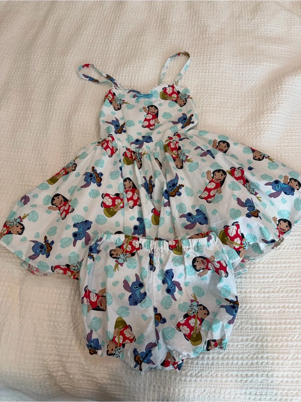 Girls White Lilo & Stitch Print Sundress with Spaghetti Straps